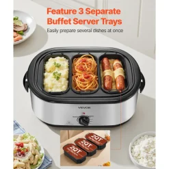 VEVOR Roaster Oven, 24QT Electric Turkey Roaster Oven, 150-450℉ Adjustable Temperature Electric Roasting Pan with 3 Bin Buffet Server, Self-Basting Lid, Defrost & Warm Function, Self-Basting Lid