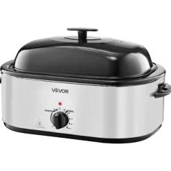 VEVOR Roaster Oven, 24QT Electric Turkey Roaster Oven, 150-450℉ Adjustable Temperature Electric Roasting Pan with 3 Bin Buffet Server, Self-Basting Lid, Defrost & Warm Function, Self-Basting Lid