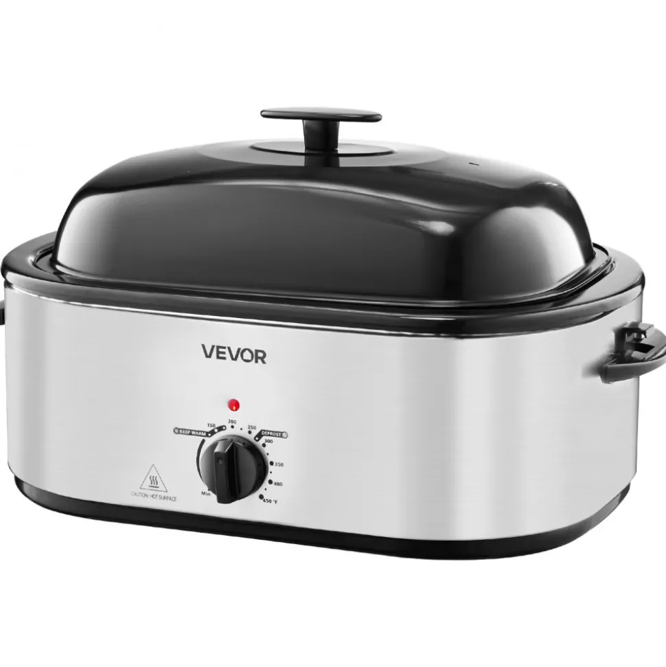 VEVOR Roaster Oven, 24QT Electric Turkey Roaster Oven, 150-450℉ Adjustable Temperature Electric Roasting Pan with 3 Bin Buffet Server, Self-Basting Lid, Defrost & Warm Function, Self-Basting Lid
