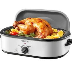 VEVOR Roaster Oven, 18QT Electric Roaster Oven, 150-450℉ Adjustable Temperature Electric Roasting Pan, Multifunctional Electric Roasters Oven with Self-Basting Lid, Removable Pan and Rack for Holiday