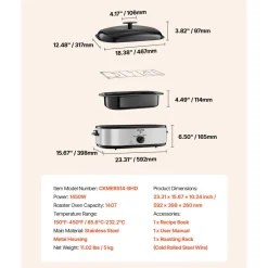 VEVOR Roaster Oven, 14QT Fast-Cooking Turkey Roaster, 150-450℉ Adjustable Temperature Electric Roasting Pan with Self-Basting Lid, Roasting Lift-Out Rack, Defrost & Warm Function, Fits 18lb Turkey