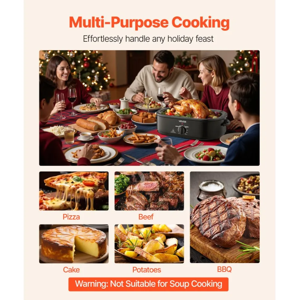 VEVOR Roaster Oven, 18QT Fast-Cooking Turkey Roaster, 150-450℉ Adjustable Temperature Turkey Oven with Self-Basting Lid, Removable Pan and Rack, Defrost & Warm Function, Electric Roasting Pan for Home