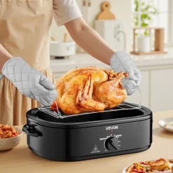 VEVOR Roaster Oven, 18QT Fast-Cooking Turkey Roaster, 150-450℉ Adjustable Temperature Turkey Oven with Self-Basting Lid, Removable Pan and Rack, Defrost & Warm Function, Electric Roasting Pan for Home
