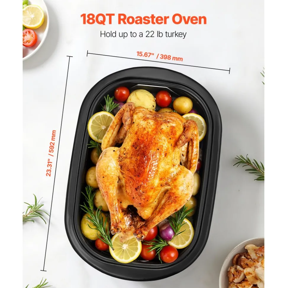 VEVOR Roaster Oven, 18QT Fast-Cooking Turkey Roaster, 150-450℉ Adjustable Temperature Turkey Oven with Self-Basting Lid, Removable Pan and Rack, Defrost & Warm Function, Electric Roasting Pan for Home