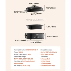 VEVOR Roaster Oven, 18QT Fast-Cooking Turkey Roaster, 150-450℉ Adjustable Temperature Turkey Oven with Self-Basting Lid, Removable Pan and Rack, Defrost & Warm Function, Electric Roasting Pan for Home