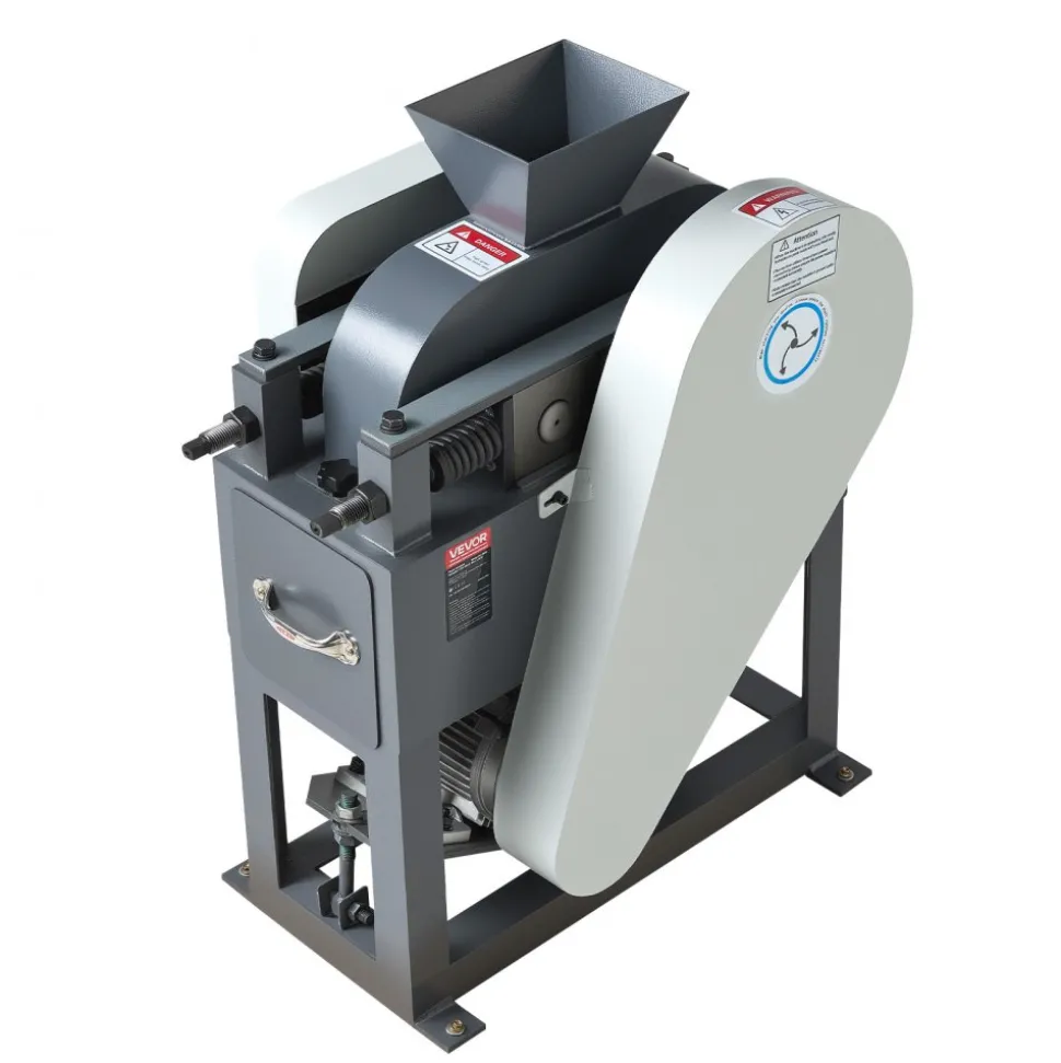 VEVOR Rock Crusher, 220V Double Roller Crushers, Industrial Shredder with 2.56x0.59 inch Dual Feed Inlets, 1740RPM Speed Stone Grinder Rock Crusher, 1.5KW Electric Shatter Pulverizer, 860kg/h Crushing