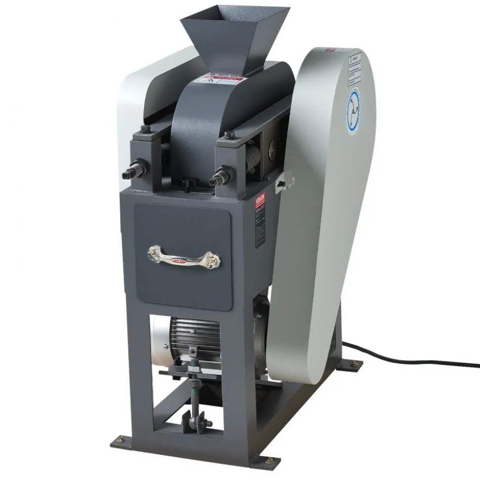 VEVOR Rock Crusher, 220V Double Roller Crushers, Industrial Shredder with 2.56x0.59 inch Dual Feed Inlets, 1740RPM Speed Stone Grinder Rock Crusher, 1.5KW Electric Shatter Pulverizer, 860kg/h Crushing