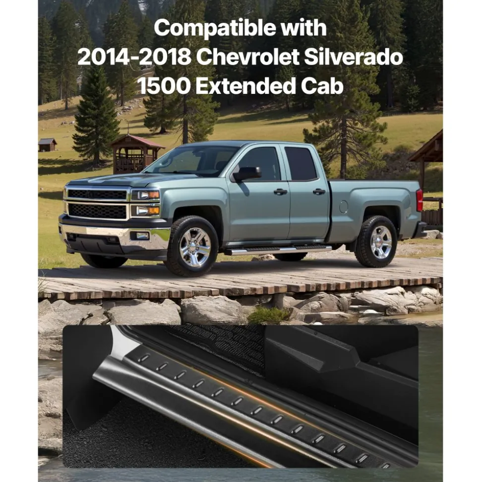 VEVOR Rocker Panel Guard, 4-Piece Set Compatible with 2014-2018 Chevrolet Silverado 1500 Extended Cab, Replacement for 14068 Trail Armor Side Skirts Extension Body Kit, Driver Side, 3M Adhesive, Black