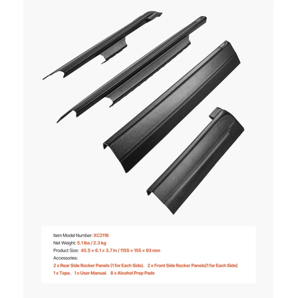 VEVOR Rocker Panel Guard, 4-Piece Set, Compatible with 1999-2006 Chevrolet Silverado Extended Cab, Replacement for 14089 Trail Armor Side Skirts Extension Body Kit, Driver Side, 3M Adhesive, Black