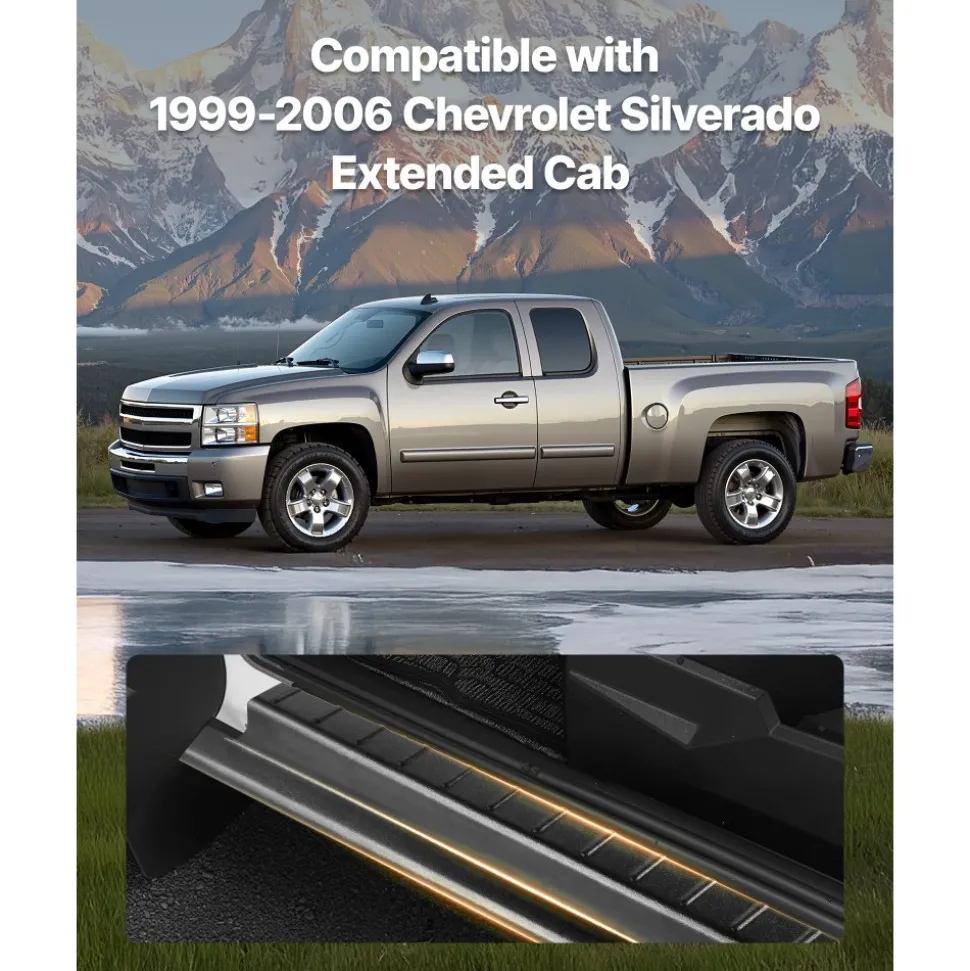VEVOR Rocker Panel Guard, 4-Piece Set, Compatible with 1999-2006 Chevrolet Silverado Extended Cab, Replacement for 14089 Trail Armor Side Skirts Extension Body Kit, Driver Side, 3M Adhesive, Black