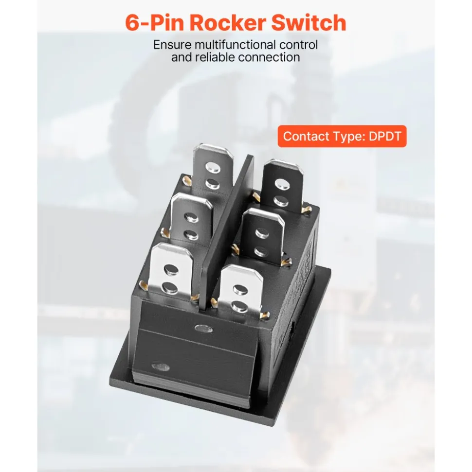 VEVOR Rocker Switch, 6 Pin Momentary DPDT Rocker Switch, 3-Position (ON)-Off-(ON) Polarity Reversing Switch AC 250V/16A 125V/ 20A for Auto Car Boat Household Appliances