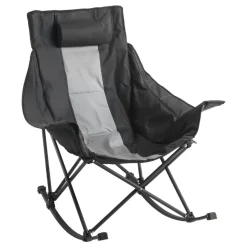VEVOR Rocking Camping Chair, Portable Folding Rocker, Heavy-Duty Lawn Chair Recliner with Cupholder & Pocket, Supports 225lbs, Fully Padded Camp Chairs for Outdoor Patio Backyard Porch Garden