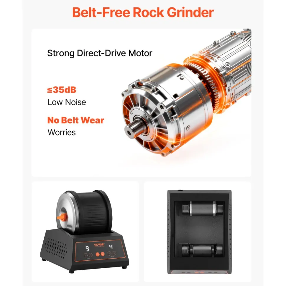 VEVOR Rock Tumbler Kit, 4lbs Rock Polishing Kit, 4 Speed Settings 9-Day Polishing Timer Stone Polishing Kit, Belt-Free Rock Polisher with Adapter & Overload Protection, Rock Polisher for Adults Kids
