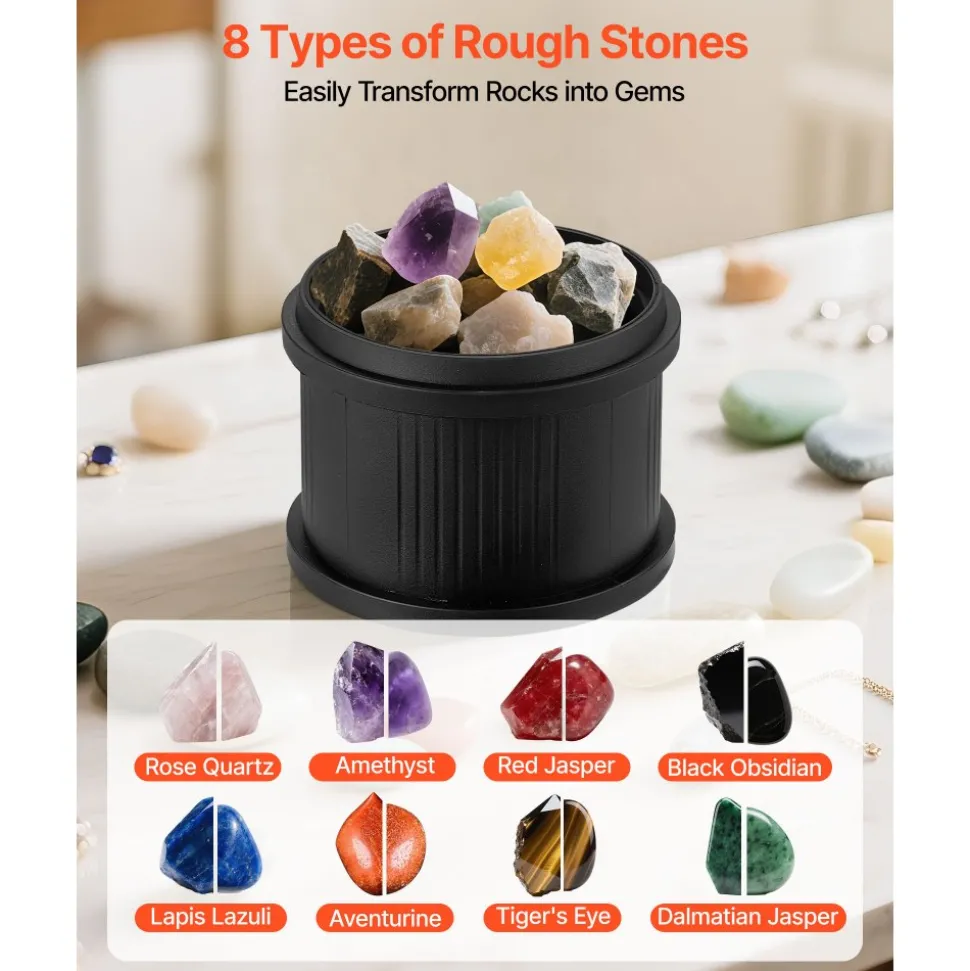 VEVOR Rock Tumbler Kit, 3 lbs Rock Polishing Kit, 4 Speed Settings 9-Day Polishing Timer Stone Polishing Kit, Rock Polisher with Rough Gemstones and Polishing Grits, Rock Polisher for Adults Kids