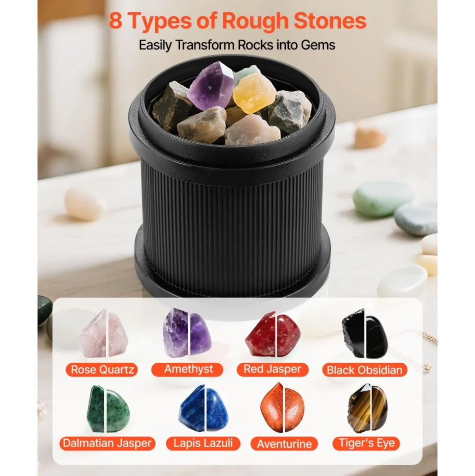 VEVOR Rock Tumbler Kit, 2 lbs Rock Polishing Kit, 4 Speed Settings 9-Day Polishing Timer Stone Polishing Kit, Rock Polisher with Rough Gemstones and Polishing Grits, Rock Polisher for Adults Kids
