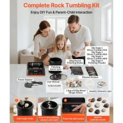 VEVOR Rock Tumbler Kit, 2 lbs Rock Polishing Kit, 4 Speed Settings 9-Day Polishing Timer Stone Polishing Kit, Rock Polisher with Rough Gemstones and Polishing Grits, Rock Polisher for Adults Kids