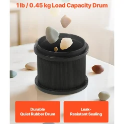 VEVOR Rock Tumbler, 1 lb Rock Polishing Machine, Rocks Tumbling Kit with 4-Speed Adjustment, 1–9 Day Timer, Direct Drive Motor Rocks Polishing Kit for Rose Quartz, Amethyst, Quiet Operation