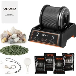 VEVOR Rock Tumbler, 1 lb Rock Polishing Machine, Rocks Tumbling Kit with 4-Speed Adjustment, 1–9 Day Timer, Direct Drive Motor Rocks Polishing Kit for Rose Quartz, Amethyst, Quiet Operation