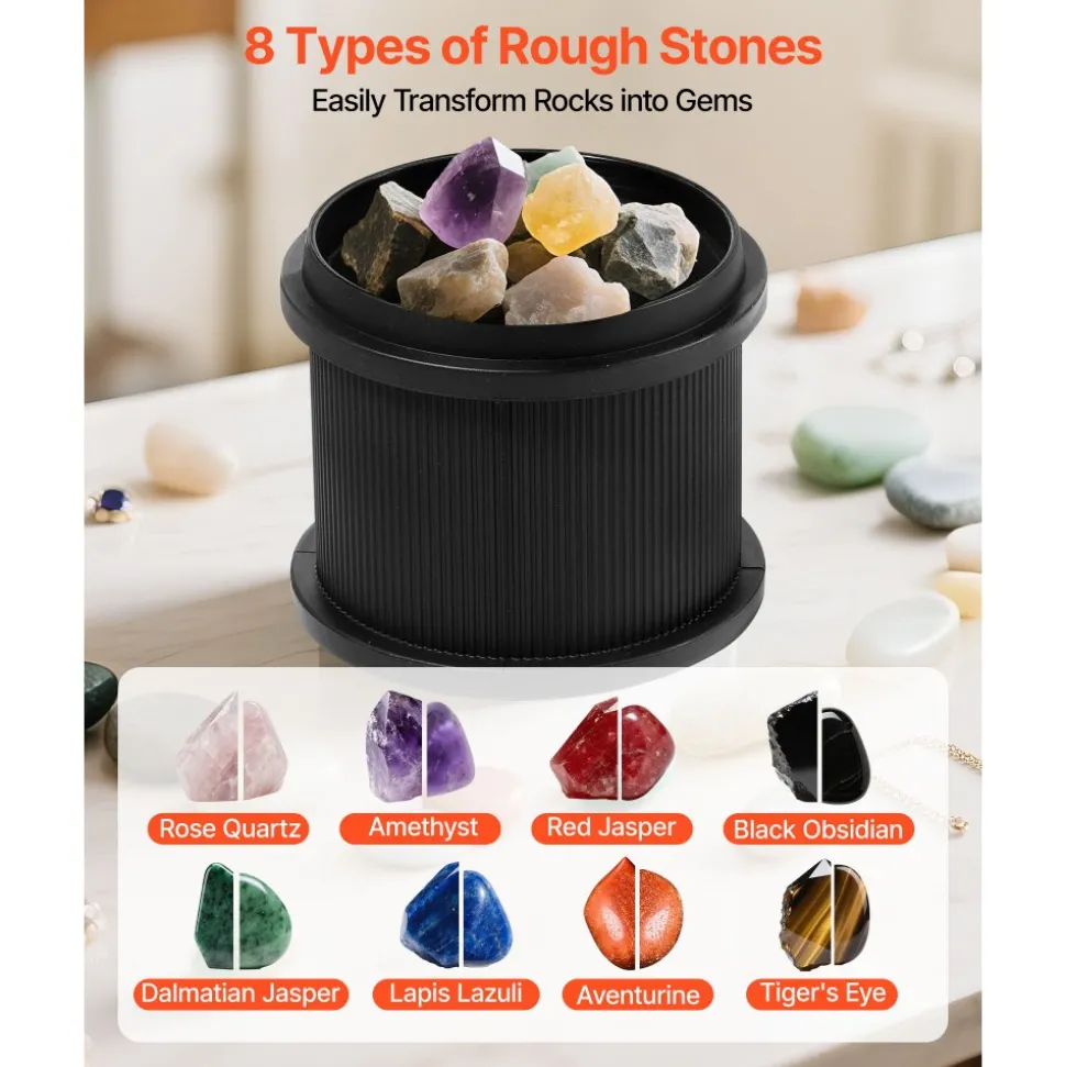 VEVOR Rock Tumbler, 1 lb Rock Polishing Machine, Rocks Tumbling Kit with 4-Speed Adjustment, 1–9 Day Timer, Direct Drive Motor Rocks Polishing Kit for Rose Quartz, Amethyst, Quiet Operation