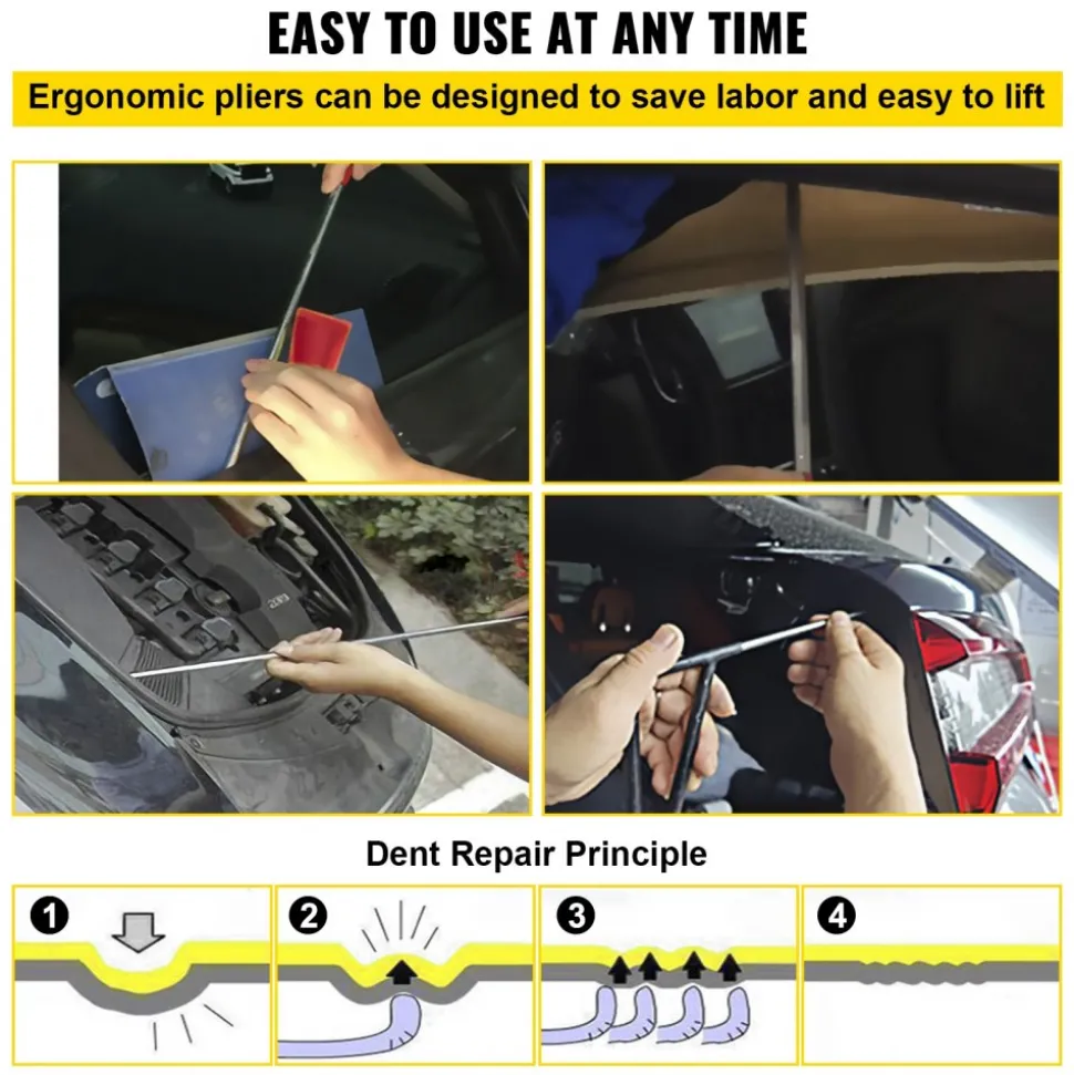VEVOR Rods Dent Removal Kit, 21 Pcs Paintless Dent Repair Rods, Stainless Steel Dent Rods, Whale Tail Dent Repair Tools, Professional Hail Dent Removal Tool For Minor Dents, Door Dings And Hail Damage