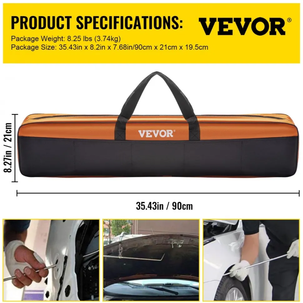 VEVOR Rods Dent Removal Kit, 21 Pcs Paintless Dent Repair Rods, Stainless Steel Dent Rods, Whale Tail Dent Repair Tools, Professional Hail Dent Removal Tool For Minor Dents, Door Dings And Hail Damage