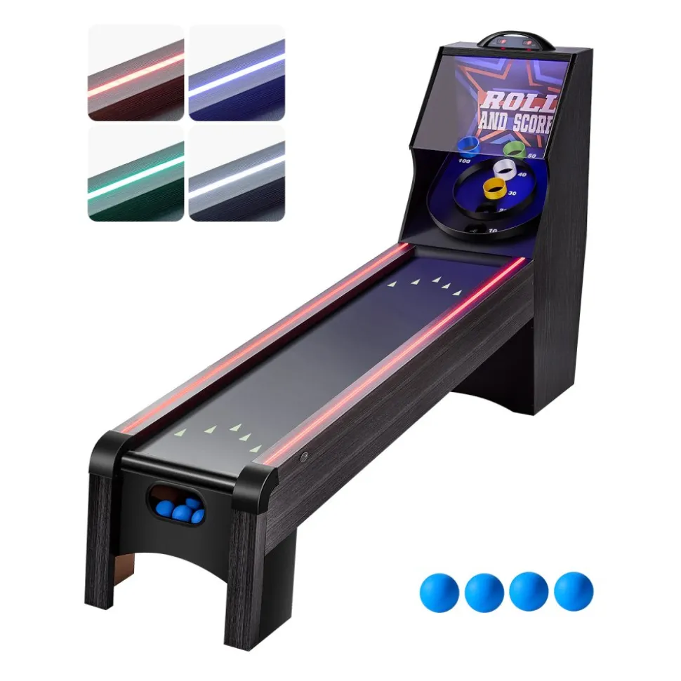 VEVOR 9' Roll and Score Classic Arcade Game Table, with LED Electronic Scorer & Track Lighting, Sound, Automatic Ball Return, Adults Kids Home Recreation Game Room, 4 Balls Included