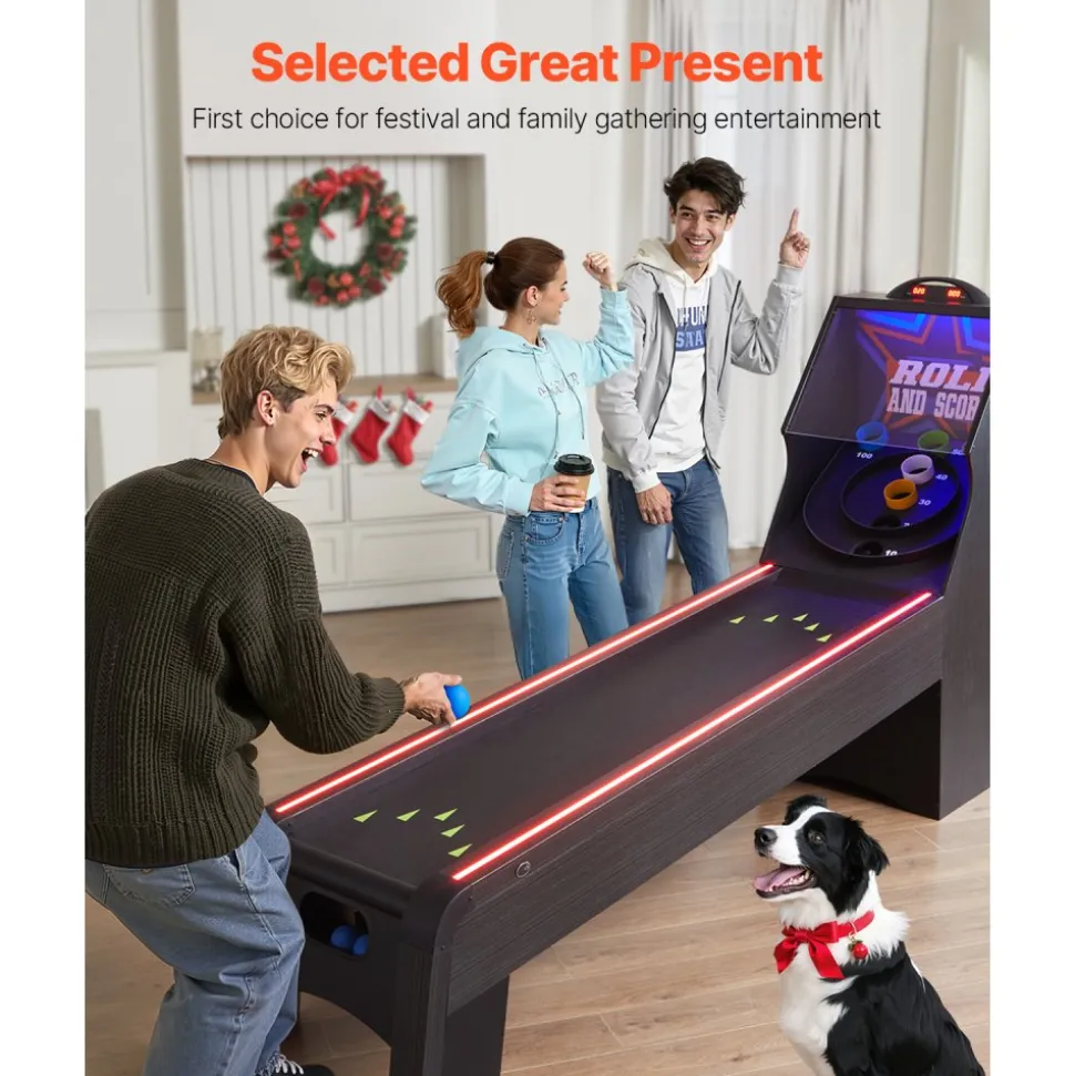 VEVOR 9' Roll and Score Classic Arcade Game Table, with LED Electronic Scorer & Track Lighting, Sound, Automatic Ball Return, Adults Kids Home Recreation Game Room, 4 Balls Included