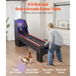 VEVOR 9' Roll and Score Classic Arcade Game Table, with LED Electronic Scorer & Track Lighting, Sound, Automatic Ball Return, Adults Kids Home Recreation Game Room, 4 Balls Included