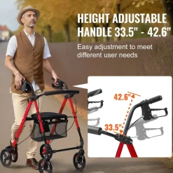 VEVOR Rollator Walker for Seniors and Adult, Lightweight Aluminum Foldable Rolling Walker with Adjustable Seat and Handle, Outdoor Mobility Rollator Walker with 8