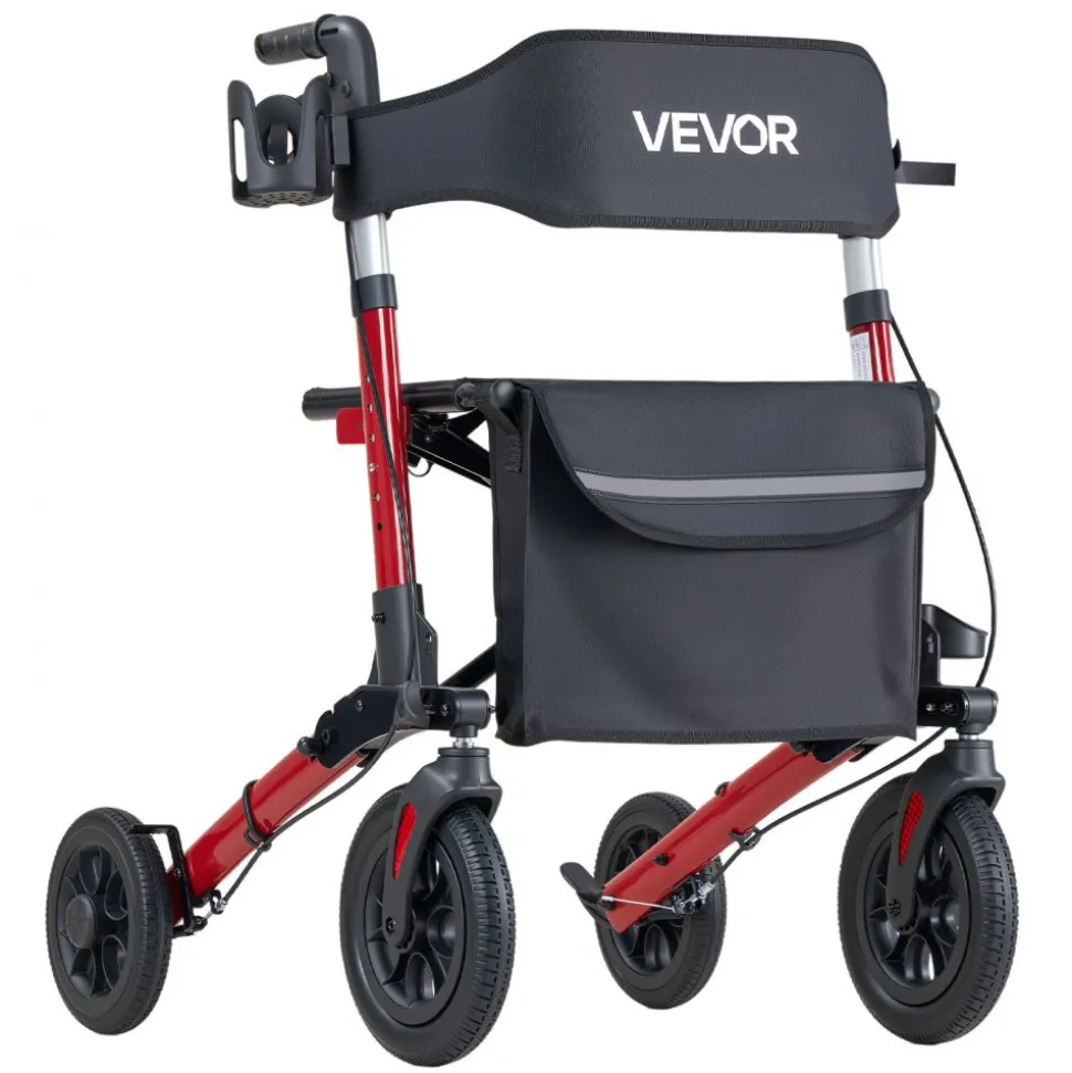 VEVOR Rollator Walker with Seat for Seniors, Ultra Compact 3-Fold Rolling Walker, Lightweight Aluminum Mobility Walking Aid with PU Solid Wheels, Adjustable Handle, Cup & Cane Holder - Supports 300LBS