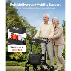 VEVOR Rollator Walker with Seat for Seniors, Foldable Lightweight Rolling Walker, Carbon Fiber Mobility Walking Aid with 8