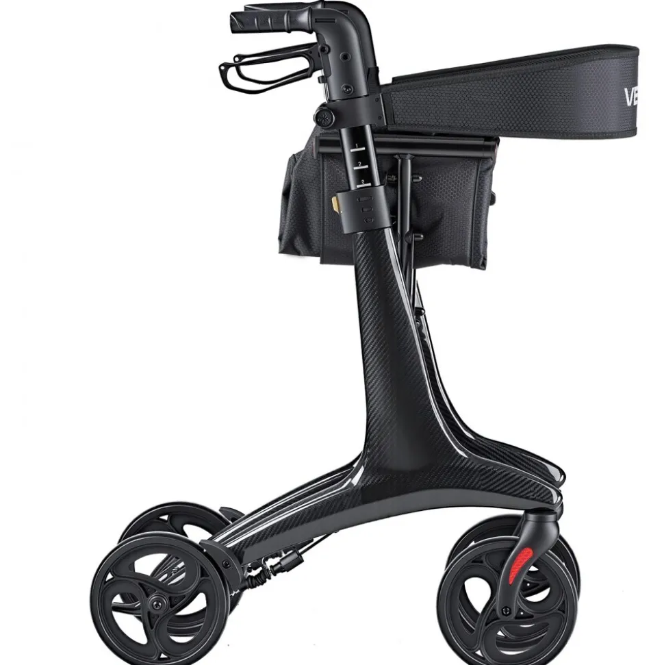 VEVOR Rollator Walker with Seat for Seniors, Foldable Lightweight Rolling Walker, Carbon Fiber Mobility Walking Aid with 8" Solid PVC Wheels and Adjustable Handle - Supports up to 300LBS