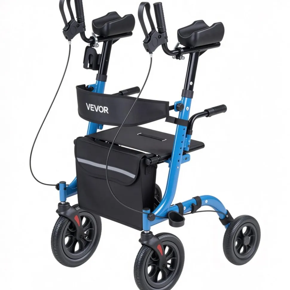 VEVOR Rollator Walker with Seat for Seniors, Foldable Rolling Walker, Lightweight Aluminum Mobility Walking Aid with PU Solid Wheels, Adjustable Handle, Storage Bag, Cup/Cane Holder - Supports 300LBS