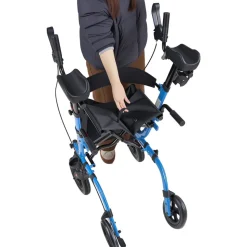VEVOR Rollator Walker with Seat for Seniors, Foldable Rolling Walker, Lightweight Aluminum Mobility Walking Aid with PU Solid Wheels, Adjustable Handle, Storage Bag, Cup/Cane Holder - Supports 300LBS