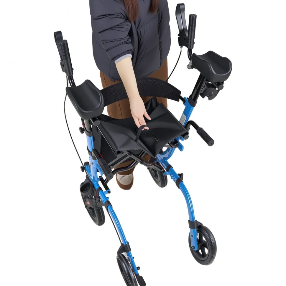 VEVOR Rollator Walker with Seat for Seniors, Foldable Rolling Walker, Lightweight Aluminum Mobility Walking Aid with PU Solid Wheels, Adjustable Handle, Storage Bag, Cup/Cane Holder - Supports 300LBS