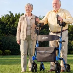 VEVOR Rollator Walker with Seat for Seniors, Foldable Rolling Walker, Lightweight Aluminum Mobility Walking Aid with PU Solid Wheels, Adjustable Handle, Storage Bag, Cup/Cane Holder - Supports 300LBS
