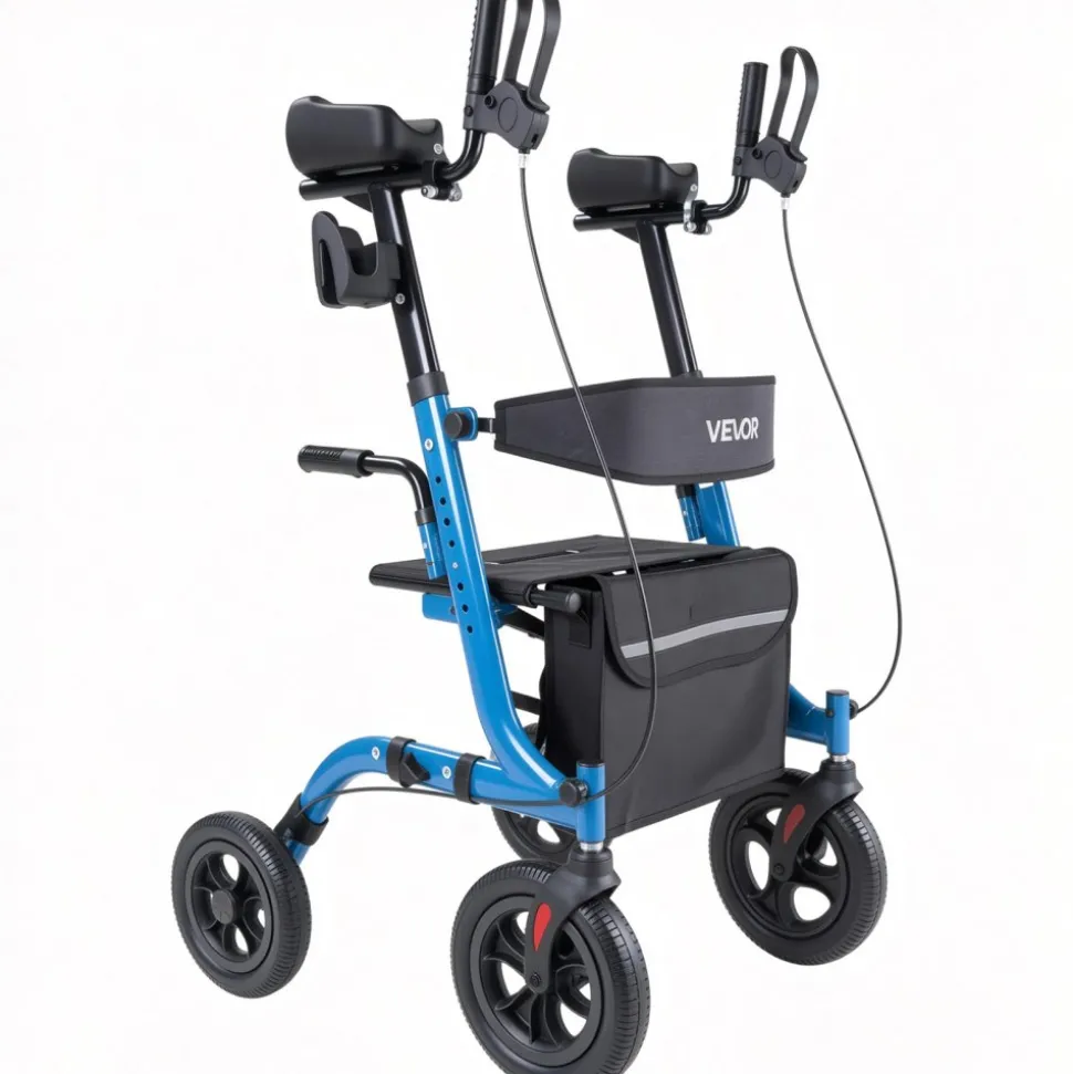 VEVOR Rollator Walker with Seat for Seniors, Foldable Rolling Walker, Lightweight Aluminum Mobility Walking Aid with PU Solid Wheels, Adjustable Handle, Storage Bag, Cup/Cane Holder - Supports 300LBS