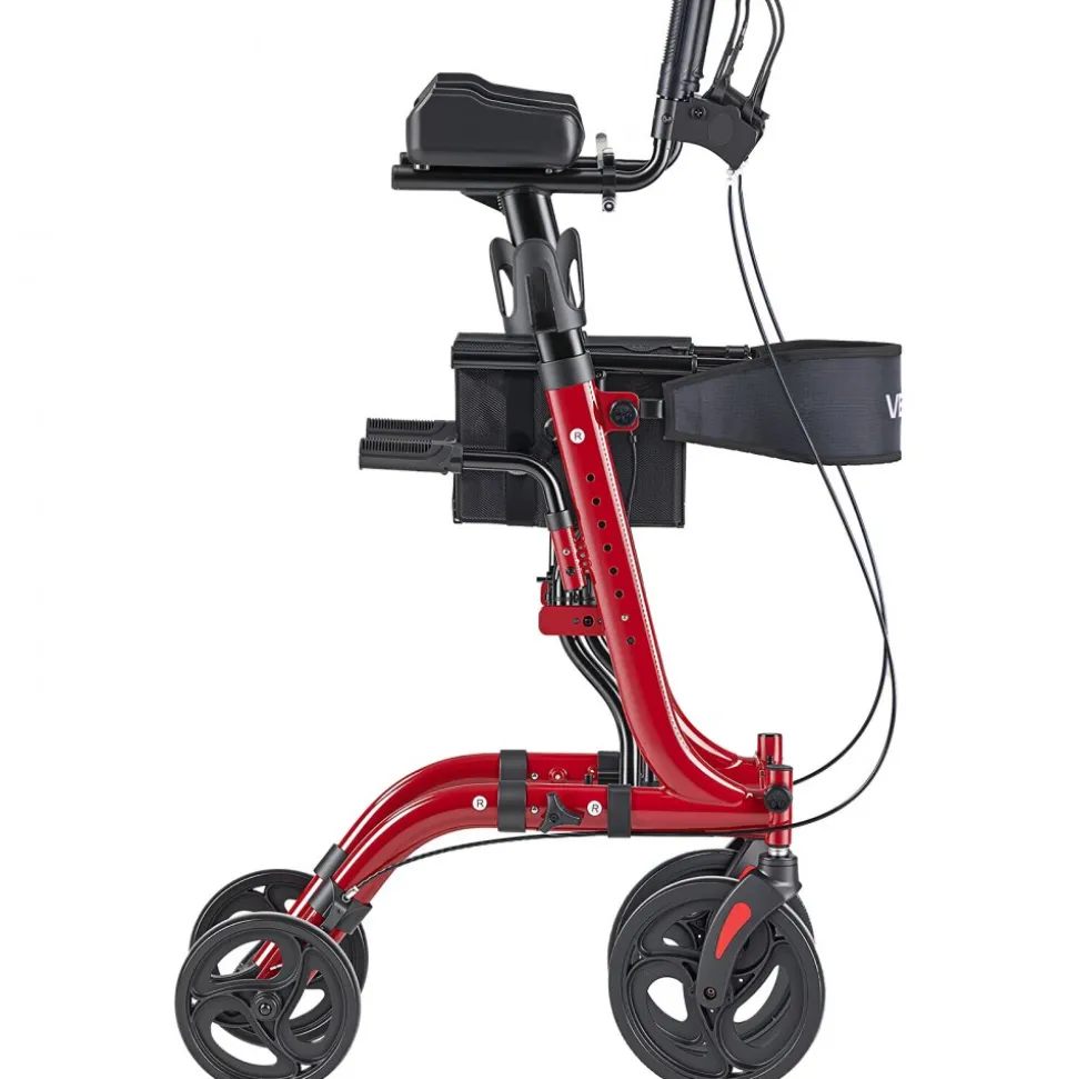 VEVOR Rollator Walker with Seat for Seniors, Foldable Rolling Walker, Lightweight Aluminum Mobility Walking Aid with PVC Solid Wheels, Adjustable Handle, Storage Bag, Cup/Cane Holder - Supports 300LBS