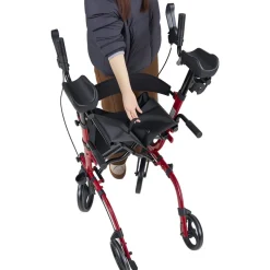 VEVOR Rollator Walker with Seat for Seniors, Foldable Rolling Walker, Lightweight Aluminum Mobility Walking Aid with PVC Solid Wheels, Adjustable Handle, Storage Bag, Cup/Cane Holder - Supports 300LBS
