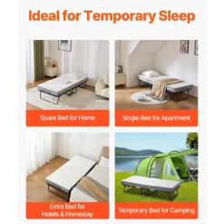 VEVOR Rollaway Bed, 31 in x 75 in Folding Bed with 5 in Mattress, Twin Size Foldable Bed with Sturdy Metal Frame & Memory Foam Mattress, Portable Twin Roll Away Bed with Mattress, for Adults, Guest