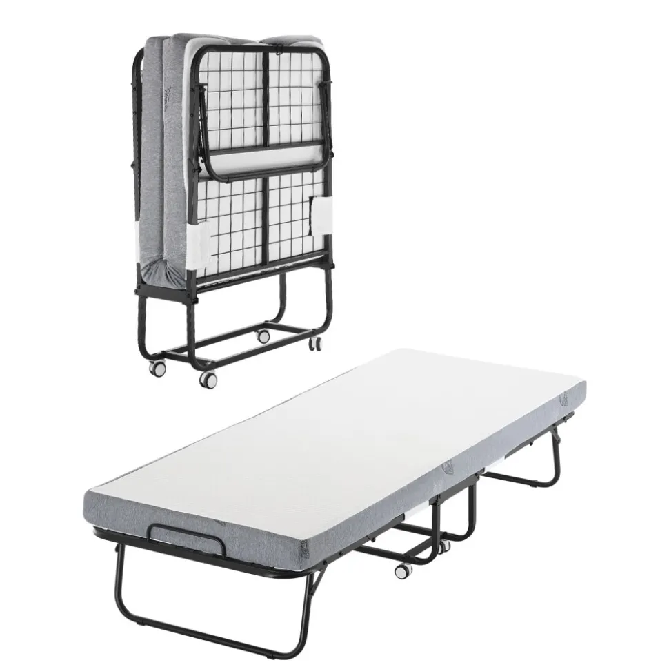 VEVOR Rollaway Bed, 31 in x 75 in Folding Bed with 4 in Mattress, Twin Size Foldable Bed with Sturdy Metal Frame & Memory Foam Mattress, Portable Twin Roll Away Bed with Mattress, for Adults, Guest
