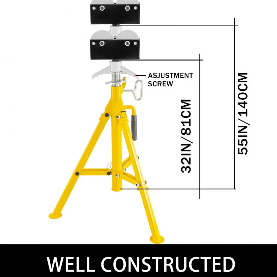VEVOR Roller Pipe Stand for 1/8 in -12 in Pipes, 2500Lbs Capacity Pipe Stands with Adjustable Height 32"-55", Folding Portable Stand with Roller Head
