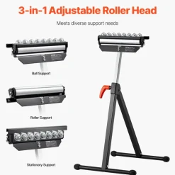 VEVOR Roller Stand, 300 lb Load Capacity, 26.8-42.5 in Adjustable Height, Folding Heavy Duty with 11.5 inch Polished Multi-directional Roller Head, for Table Saw Outfeed Woodworking Extension Support