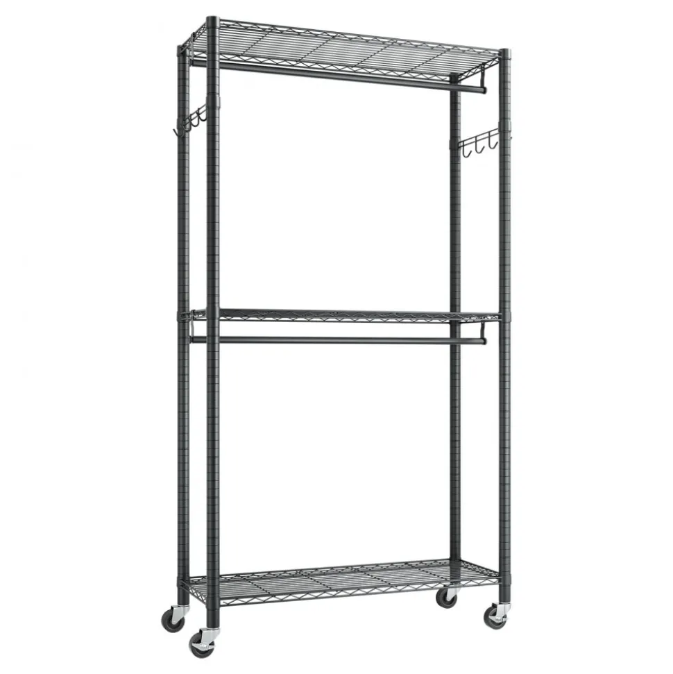 VEVOR Rolling Clothes Rack, Heavy Duty Clothing Garment Rack, 3 Adjustable Tiers Clothing Racks with Carbon Steel, 450 lbs Load Capacity Closet Wardrobe for Bedroom, Clothing Store, Hallway