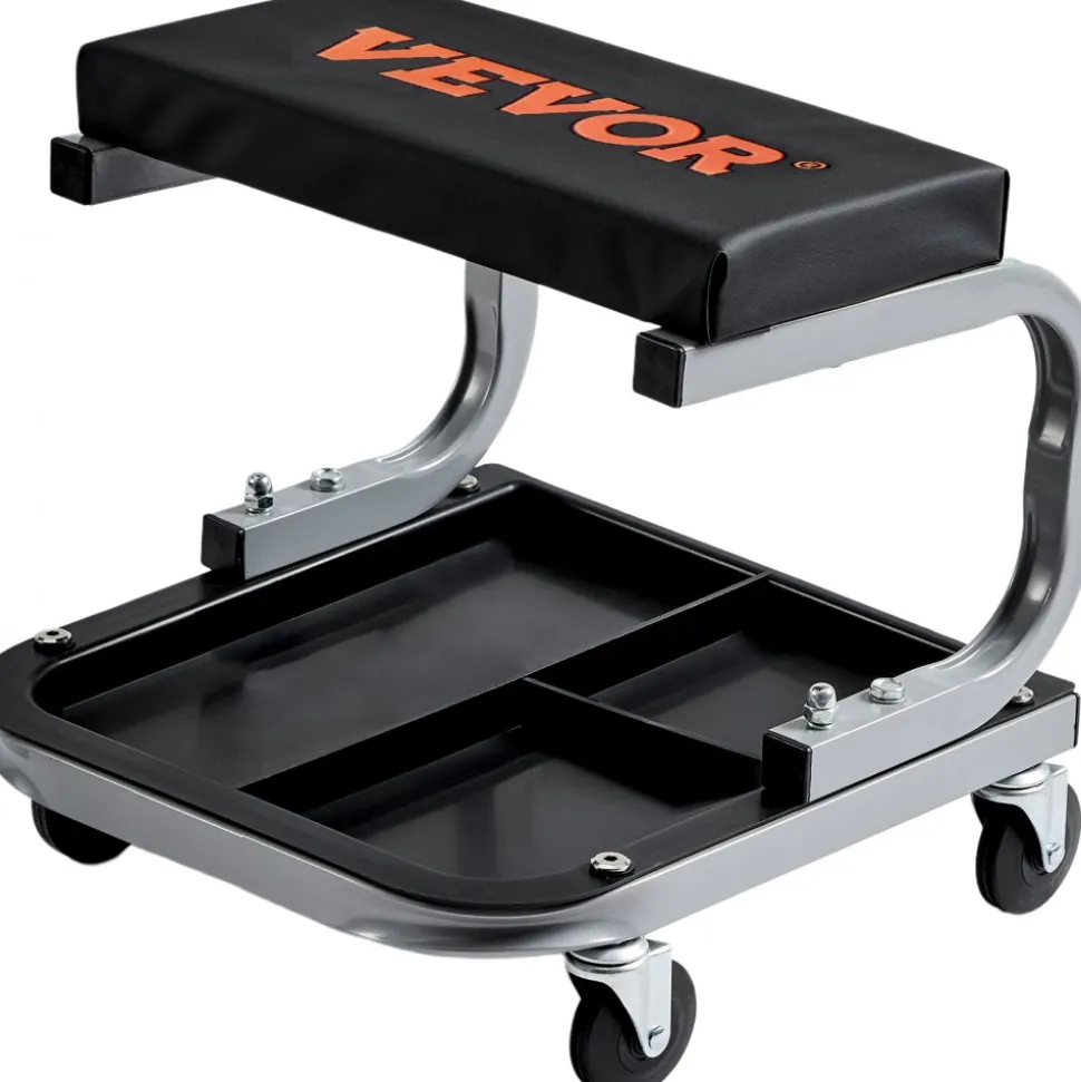 VEVOR Rolling Creeper Garage/Shop Seat, 250 LBS Capacity Padded Rolling Workshop Stool with Tool Tray Storage, Mechanic Stool for Garage, Shop, Auto Repair, Black