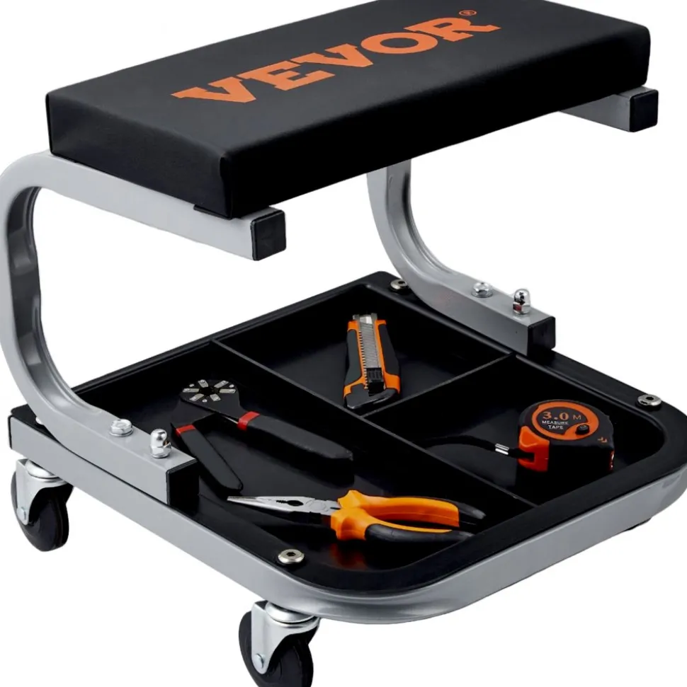 VEVOR Rolling Creeper Garage/Shop Seat, 250 LBS Capacity Padded Rolling Workshop Stool with Tool Tray Storage, Mechanic Stool for Garage, Shop, Auto Repair, Black