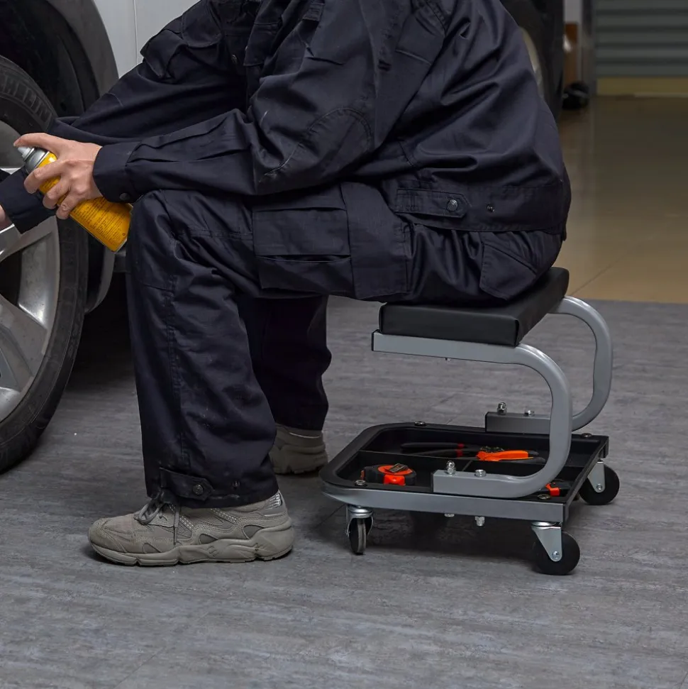 VEVOR Rolling Creeper Garage/Shop Seat, 250 LBS Capacity Padded Rolling Workshop Stool with Tool Tray Storage, Mechanic Stool for Garage, Shop, Auto Repair, Black