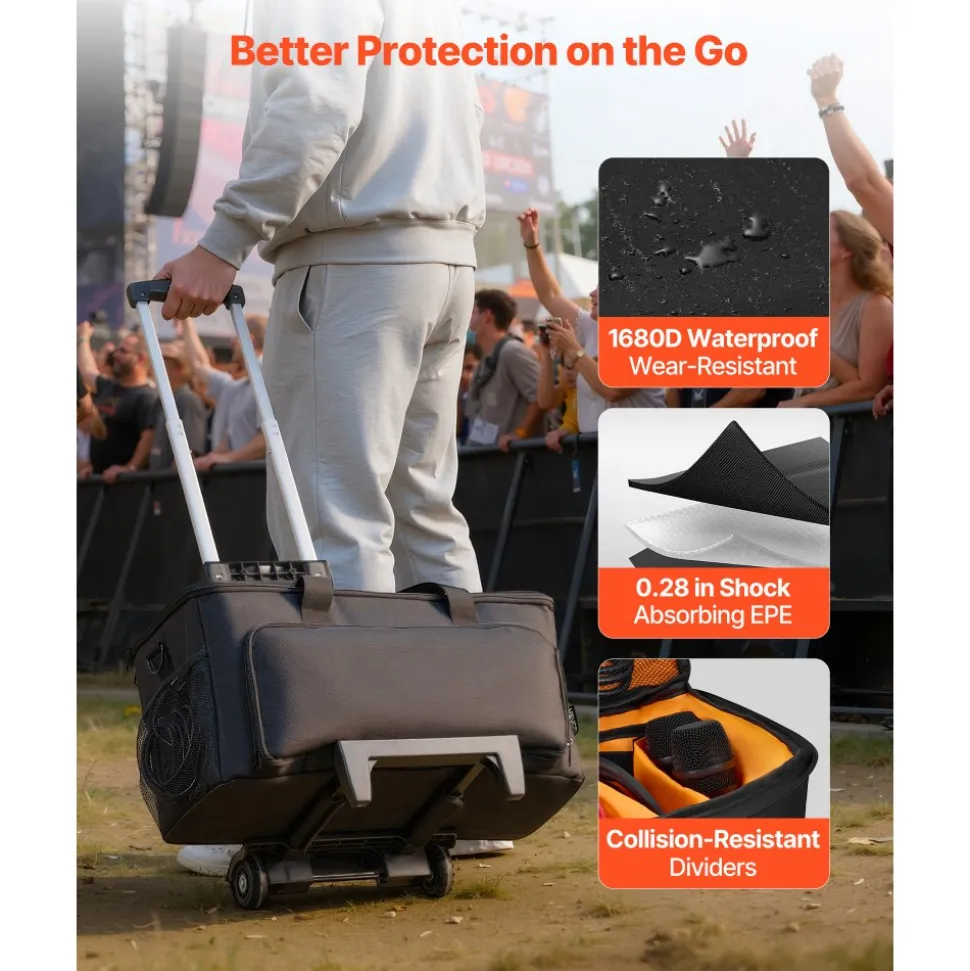 VEVOR Rolling DJ Cable Bag, 1680D, Padded File Gig Bag with Wheels, 6 Detachable Divider, Travel Storage Music Gear Case, for Professional DJ Gear, Musical Instrument and Accessories, Sound Equipment