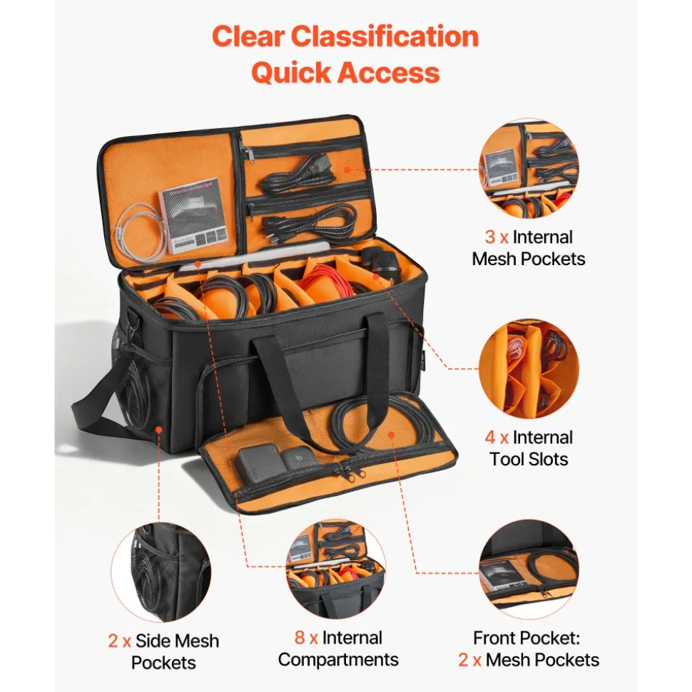 VEVOR Rolling DJ Cable Bag, 1680D, Padded File Gig Bag with Wheels, 6 Detachable Divider, Travel Storage Music Gear Case, for Professional DJ Gear, Musical Instrument and Accessories, Sound Equipment