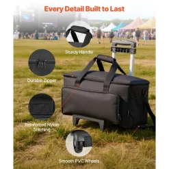 VEVOR Rolling DJ Cable Bag, 1680D, Padded File Gig Bag with Wheels, 6 Detachable Divider, Travel Storage Music Gear Case, for Professional DJ Gear, Musical Instrument and Accessories, Sound Equipment